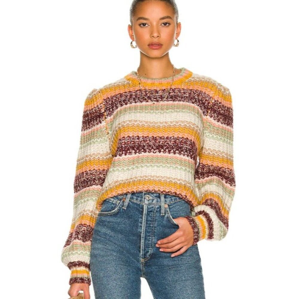 New Minkpink Multicolor Striped Knit Sweater XS Long Puff Sleeves